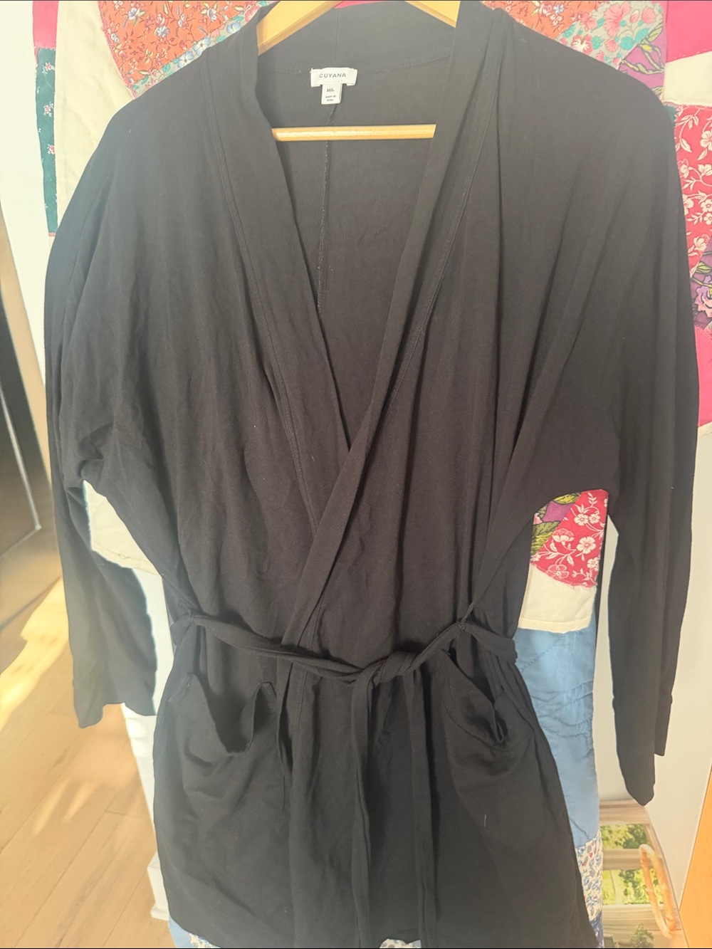 Cuyana Black Wrap Robe with Waist Tie